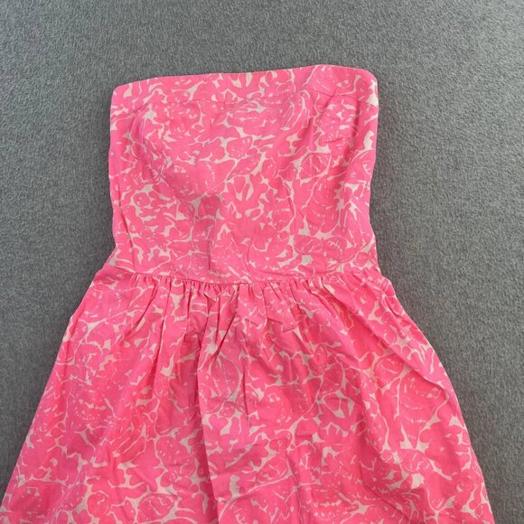 Lilly Pulitzer Dress Womens Extra Small Pink White Strapless Floral Summer Party - Picture 8 of 12
